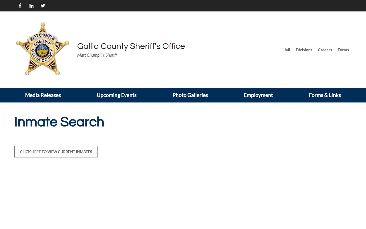 Gallia County Sheriff's inmate-search landing page with current inmate roster link