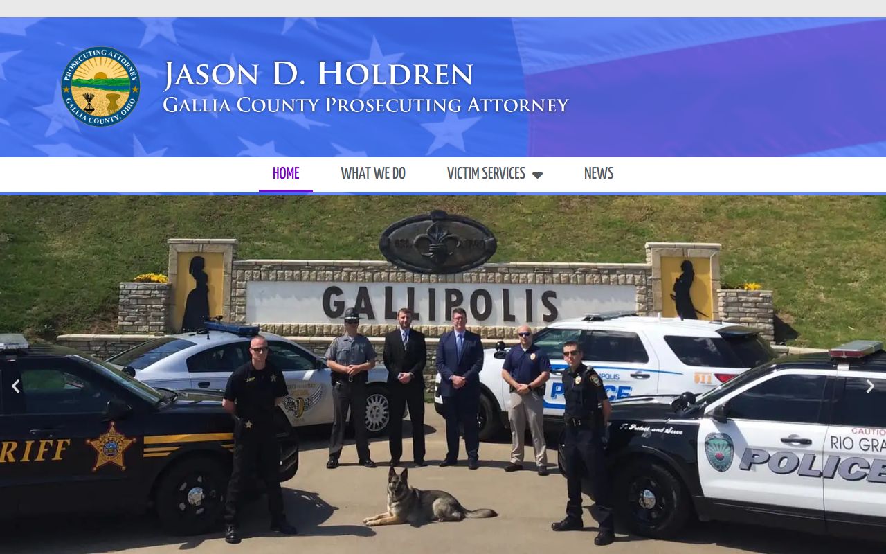 Gallia County Prosecuting Attorney homepage with contact and indictment notices