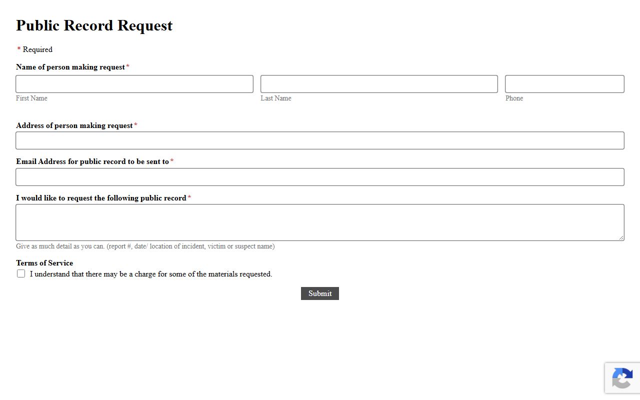 Gallia County Sheriff's online public-record request form